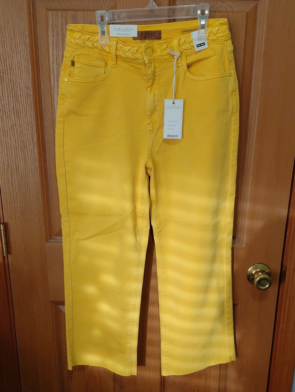 Judy Blue Yellow Straight Leg Jeans with Braided Waistband